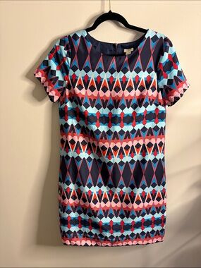 J. Crew Multicolor Geo-Print Short Sleeve Shift Dress
